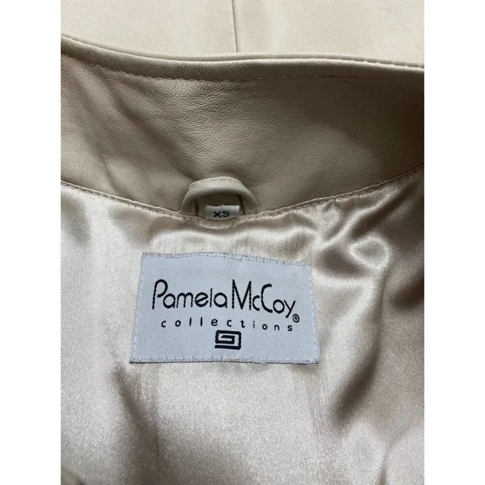 Patricia McCoy Leather Vest Jacket‎ Women's XS Cream Quilted Sleeveless Zipper